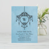 Blue  Chandelier Save the Date Invite Kaart (Staand voorkant)