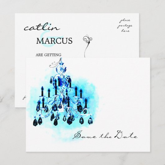 Blue Chandelier Save the Date Sjabloon (Voorkant / Achterkant)