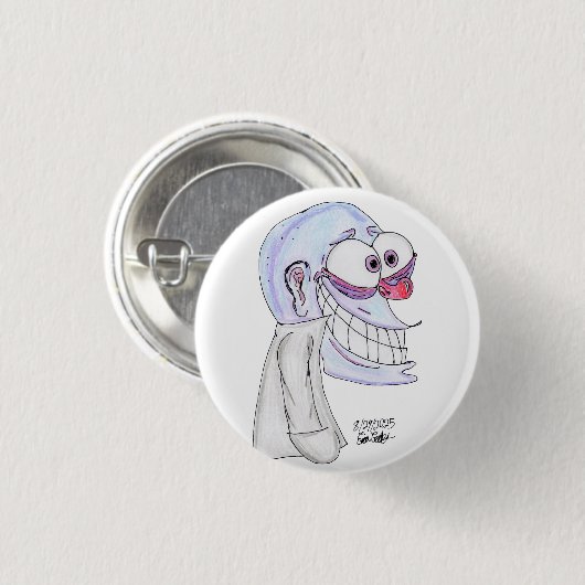 blue character smiling with coat ronde button 3,2 cm (Voorkant /achterkant)