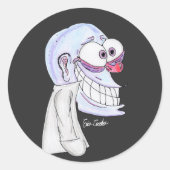 blue character smiling with coat ronde sticker (Voorkant)