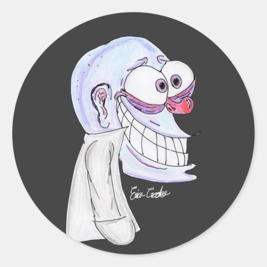 blue character smiling with coat ronde sticker (Voorkant)