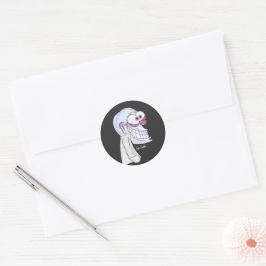 blue character smiling with coat ronde sticker (Envelop)