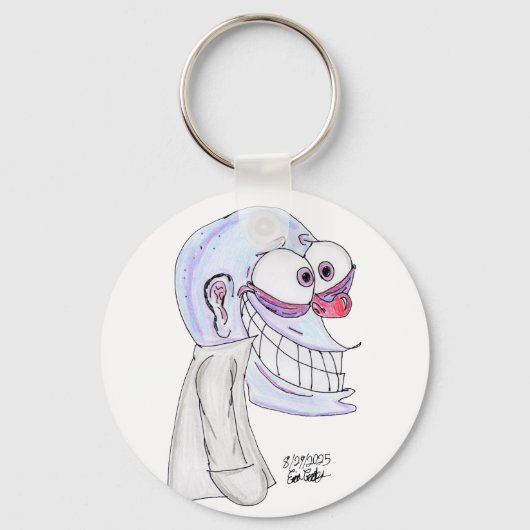 blue character smiling with coat sleutelhanger (Voorkant)
