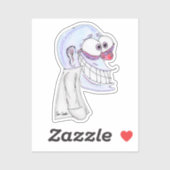 blue character smiling with coat sticker (Vel)