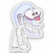blue character smiling with coat sticker (Voorkant)