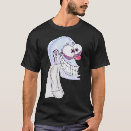 blue character smiling with coat t-shirt