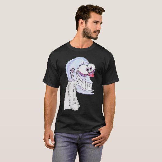 blue character smiling with coat t-shirt (Voorkant volledig)