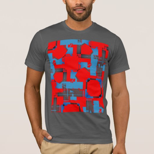 Blue Charcoal Red Diagonal Abstract MCM-geïnspiree T-shirt (Voorkant)