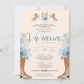 Blue Charro Westerne Rozen Quinceanera Kaart (Voorkant)