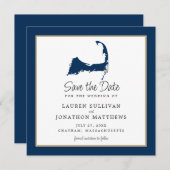 Blue Chatham Cape Cod Map Wedding Save the Date (Voorkant / Achterkant)