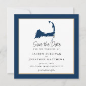 Blue Chatham Cape Cod Map Wedding Save the Date (Voorkant)