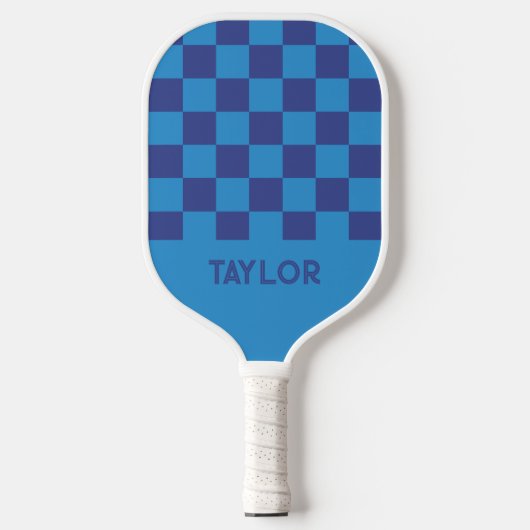 Blue Check Board patroon gepersonaliseerd Pickleball Paddle (Voorkant)