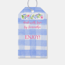 Blue Check Gingham Bloemen GEMAAKT MET LIEFDE Cadeaulabel