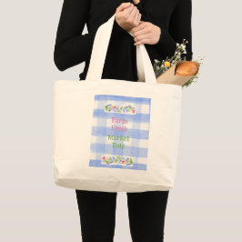 Blue Check Gingham Flowers FARM FRESH Grote Tote Bag
