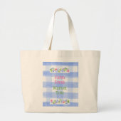Blue Check Gingham Flowers FARM FRESH Grote Tote Bag (Voorkant)