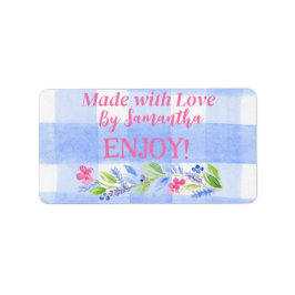 Blue Check Gingham Flowers MADE WITH LOVE H Etiket