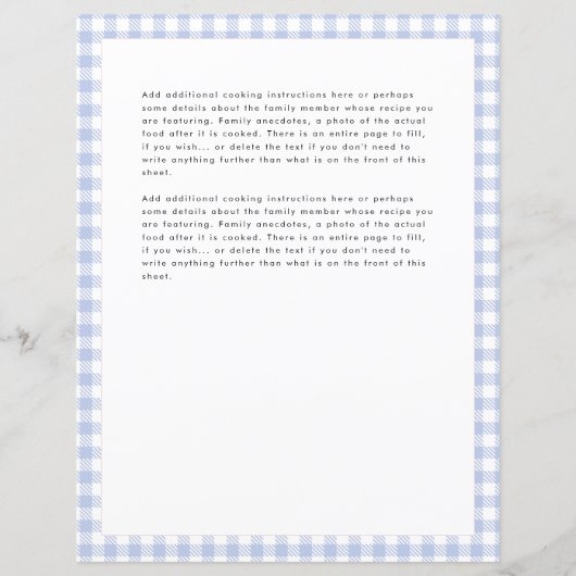 Blue Check Gingham Monogram Familie Receptenblad (Achterkant)