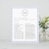 Blue Check Gingham Monogram Familie Receptenblad (Staand voorkant)