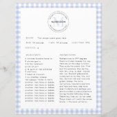 Blue Check Gingham Monogram Familie Receptenblad (Voorkant)