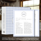 Blue Check Gingham Monogram Familie Receptenblad