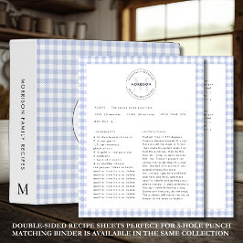 Blue Check Gingham Monogram Familie Receptenblad