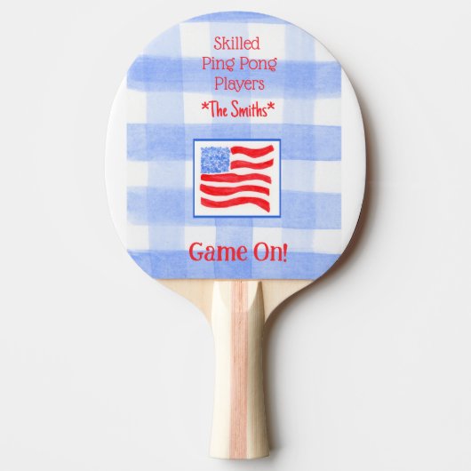 Blue Check Gingham USA Flag Ping Pong Paddle Tafeltennisbatje (Voorkant)