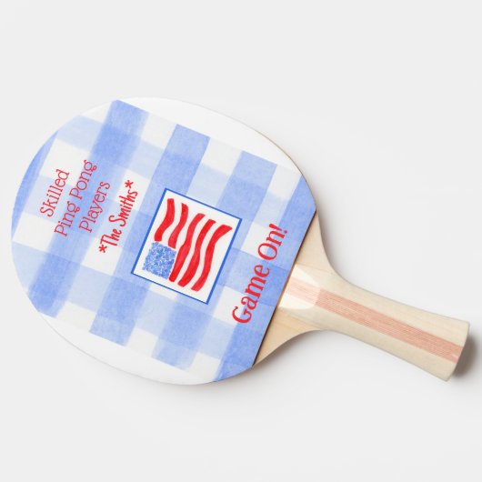 Blue Check Gingham USA Flag Ping Pong Paddle Tafeltennisbatje (Zijkant)