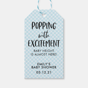 Blue Check Popcorn Favor Tags, Boy Baby shower Cadeaulabel