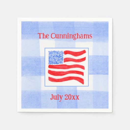 Blue Check Watercolor USA Flag PERSONALIZE Mat Servet (Voorkant)