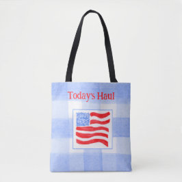 Blue Check Watercolor USA Flag  Tote Bag