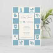 Blue Checked Baby shower Uitnodiging (Staand voorkant)