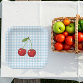 Blue Checked Paper Plates with Cherries for Summer Papieren Bordje