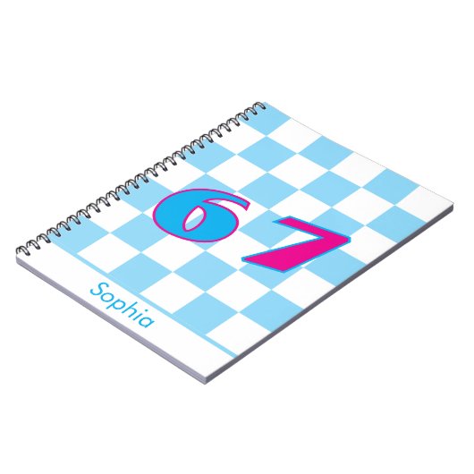 Blue Checker Personalized Name 67 Number Design Notitieboek (Linkerzijde)
