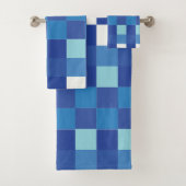 Blue Checkerboard Checkered Pattern Bad Handdoek (Insitu)