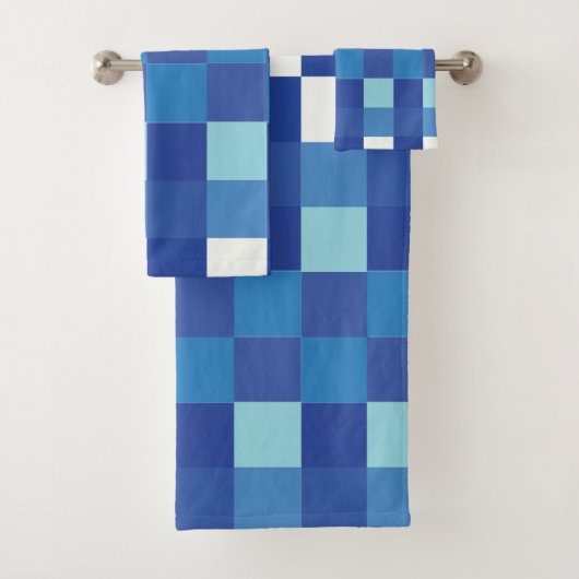 Blue Checkerboard Checkered Pattern Bad Handdoek (Insitu)
