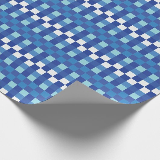 Blue Checkerboard Cute Modern Cadeaupapier (Hoek)