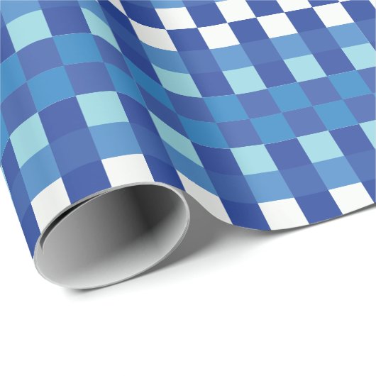 Blue Checkerboard Cute Modern Cadeaupapier (Rol Hoek)