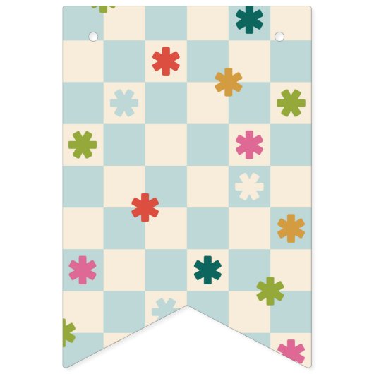 Blue Checkerboard Merry & Bright Bunting Banner (Eerste vlag)