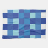 Blue Checkerboard Modern Squares Patroon Theedoek (Horizontaal)