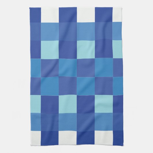 Blue Checkerboard Modern Squares Patroon Theedoek (Verticaal)