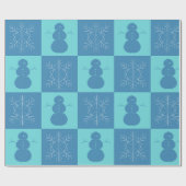 Blue Checkerboard Snowflake en Snowman Cadeaupapier (Vlak)