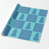 Blue Checkerboard Snowflake en Snowman Cadeaupapier (Uitgerold)