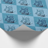 Blue Checkered Abstract Blue Rozen Wrapping Paper Cadeaupapier (Hoek)