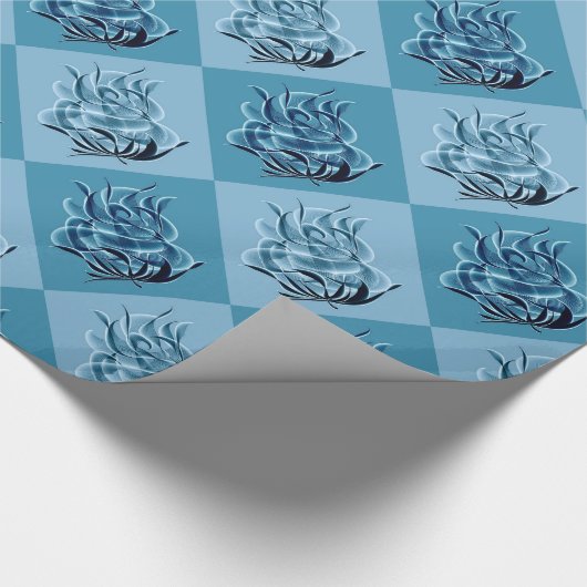 Blue Checkered Abstract Blue Rozen Wrapping Paper Cadeaupapier (Hoek)