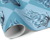 Blue Checkered Abstract Blue Rozen Wrapping Paper Cadeaupapier (Rol Hoek)