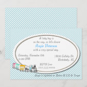 Blue Checkered Baby Shower-uitnodiging Kaart (Voorkant / Achterkant)