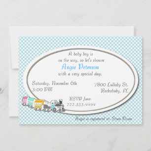Blue Checkered Baby Shower-uitnodiging Kaart