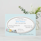 Blue Checkered Baby Shower-uitnodiging Kaart (Staand voorkant)