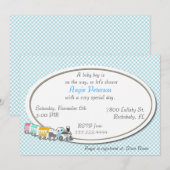Blue Checkered Baby Shower-uitnodiging Kaart (Voorkant / Achterkant)
