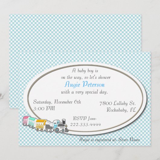 Blue Checkered Baby Shower-uitnodiging Kaart (Voorkant / Achterkant)